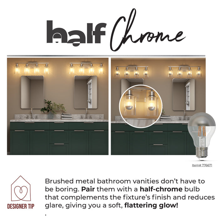Half Series G25 5W Dimmable Half Chrome Filament LED Light Bulb with E26 Base, 2700K, 450 Lumens, 2-Pack