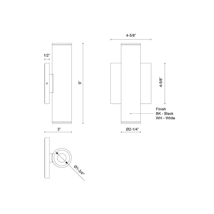 Lorna 9-in (2-in Dia.) Aluminum Up & Down Wall Sconce