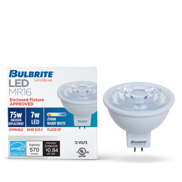 MR16 Dimmable White LED Light Bulb with GU5.3 Base, 2700K, 570 Lumens, 2-Pack