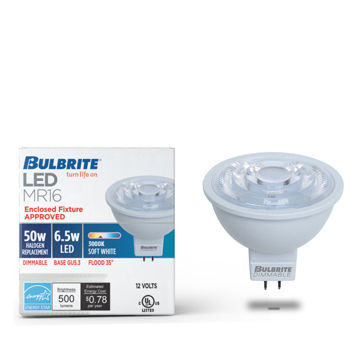 MR16 Dimmable White LED Light Bulb with GU5.3 Base, 3000K, 500 Lumens, 4-Pack