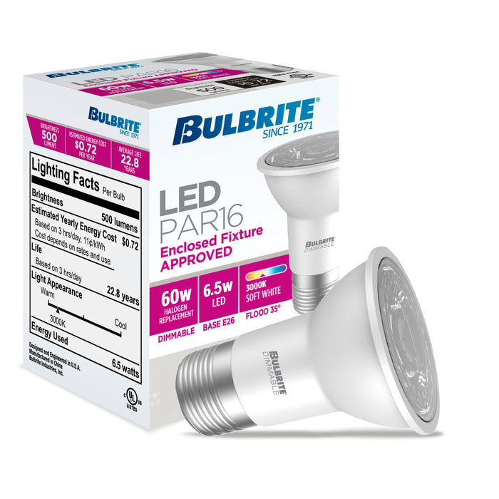 PAR16 Dimmable White Filament LED Light Bulb with E26 Base, 3000K, 500 Lumens, 4-Pack