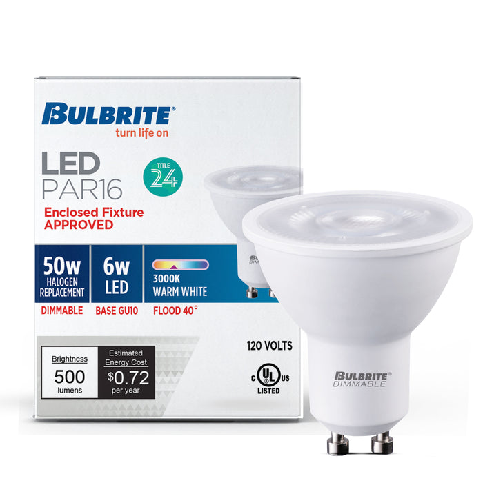 PAR16 Dimmable White LED Light Bulb with GU10 Base, 3000K, 500 Lumens, 2-Pack