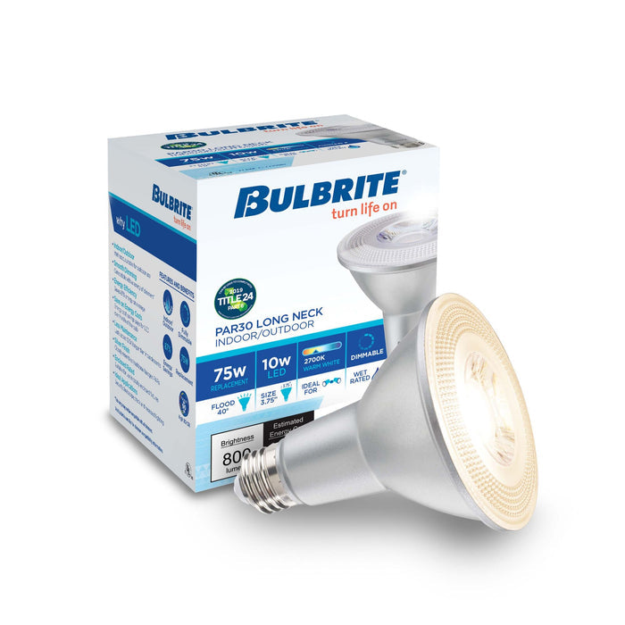 PAR30LN 10W Dimmable LED Light Bulb with E26 Base, 2700K, 800 Lumens, Flood, 6-Pack