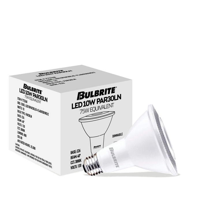 PAR30LN 10W Dimmable White LED Light Bulb with E26 Base, 3000K, 800 Lumens, Flood, 4-Pack