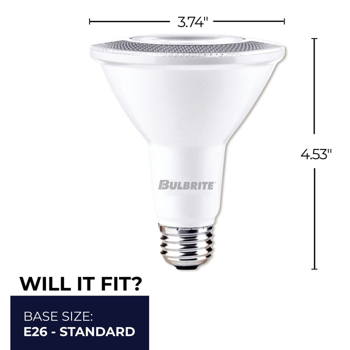 PAR30LN 10W Dimmable White LED Light Bulb with E26 Base, 3000K, 800 Lumens, Flood, 4-Pack