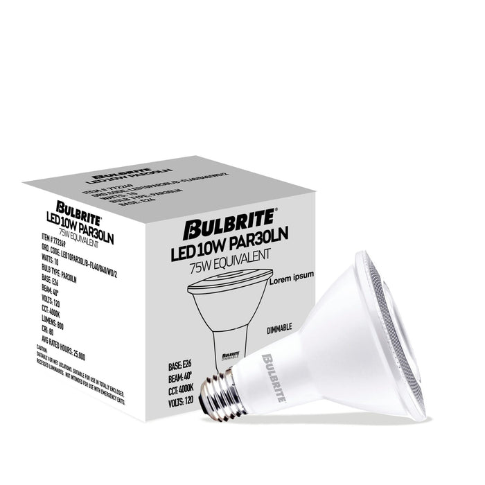 PAR30LN 10W Dimmable White LED Light Bulb with E26 Base, 4000K, 800 Lumens, Flood, 4-Pack