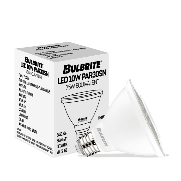 PAR30SN 10W Dimmable White LED Light Bulb with E26 Base, 4000K, 800 Lumens, Flood, 4-Pack