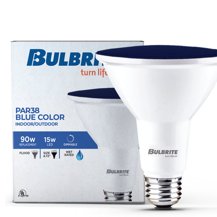 PAR38 15W Dimmable Blue LED Light Bulb with E26 Base, Very Wide Flood, 2-Pack