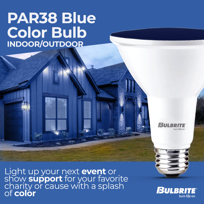 PAR38 15W Dimmable Blue LED Light Bulb with E26 Base, Very Wide Flood, 2-Pack