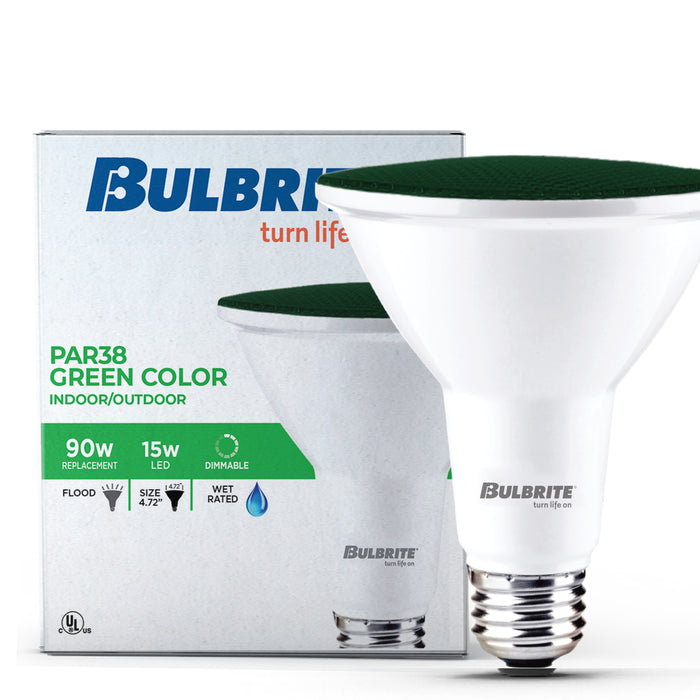 PAR38 15W Dimmable Green LED Light Bulb with E26 Base, Very Wide Flood, 2-Pack