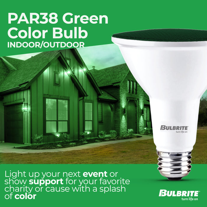 PAR38 15W Dimmable Green LED Light Bulb with E26 Base, Very Wide Flood, 2-Pack