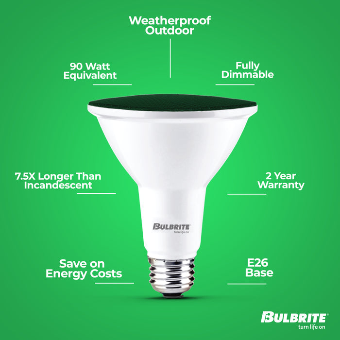 PAR38 15W Dimmable Green LED Light Bulb with E26 Base, Very Wide Flood, 2-Pack