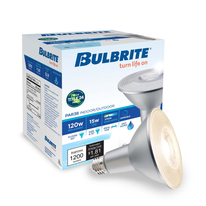 PAR38 15W Dimmable LED Light Bulb with E26 Base, 2700K, 1200 Lumens, Flood, 2-Pack