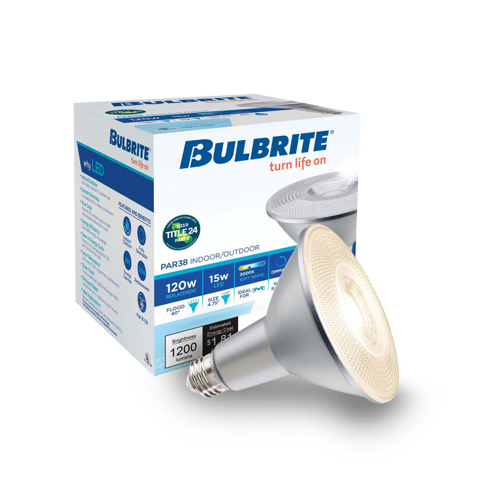 PAR38 15W Dimmable LED Light Bulb with E26 Base, 3000K, 1200 Lumens, Flood, 2-Pack