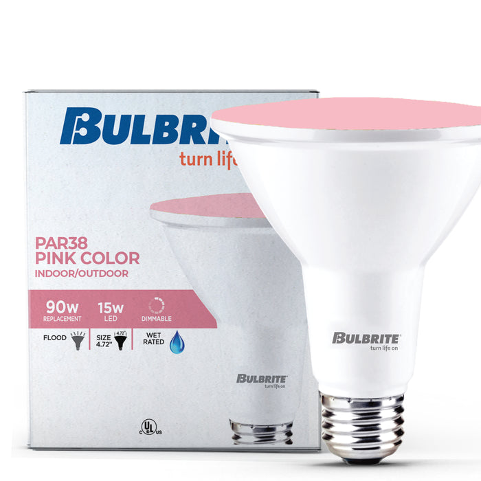 PAR38 15W Dimmable Pink LED Light Bulb with E26 Base, Very Wide Flood, 2-Pack