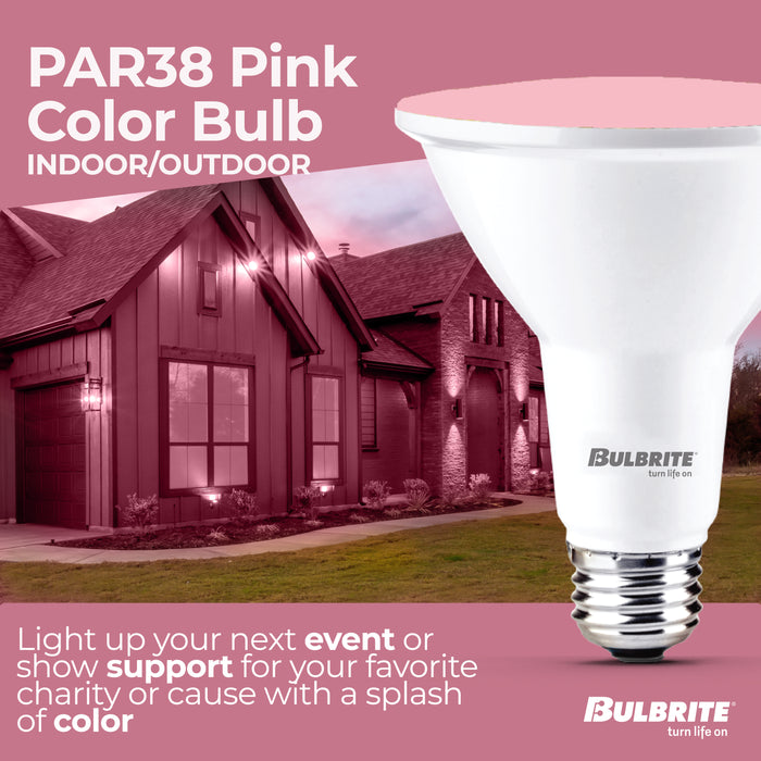PAR38 15W Dimmable Pink LED Light Bulb with E26 Base, Very Wide Flood, 2-Pack