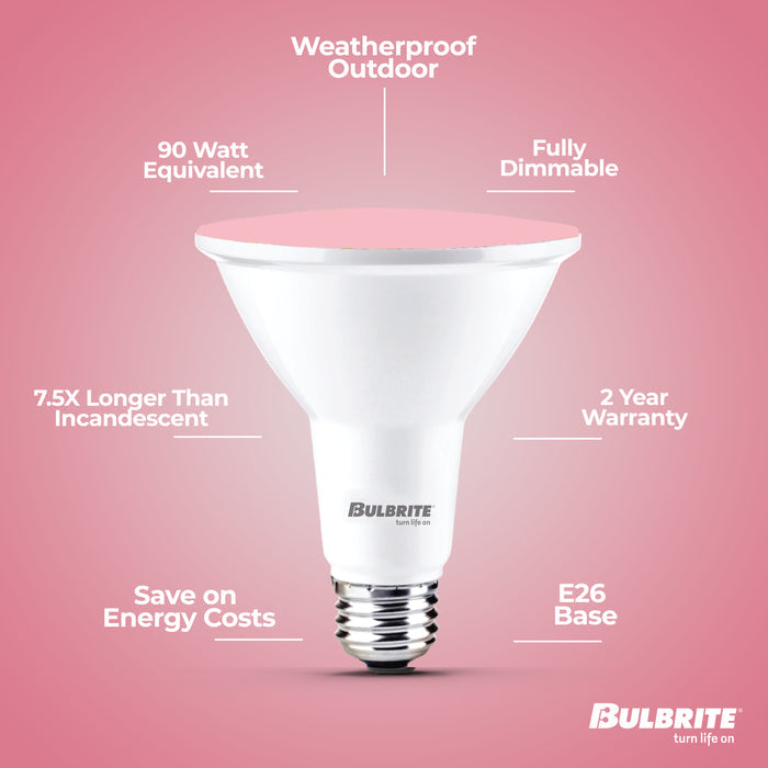 PAR38 15W Dimmable Pink LED Light Bulb with E26 Base, Very Wide Flood, 2-Pack