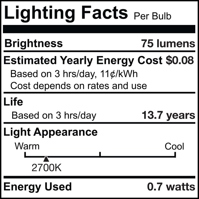 S14 0.7W Non-Dimmable Clear Filament LED Light Bulb with E26 Base, 2700K, 75 Lumens, 6-Pack
