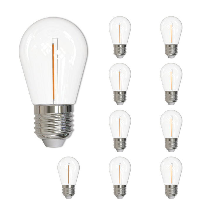 S14 1W Dimmable Clear Filament LED Light Bulb with E26 Base, 2700K, 70 Lumens, 10-Pack