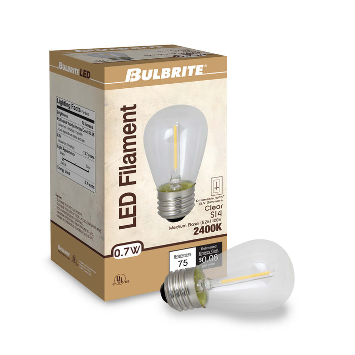 S14 1W Dimmable Clear Filament LED Light Bulb with E26 Base, 2700K, 70 Lumens, 10-Pack