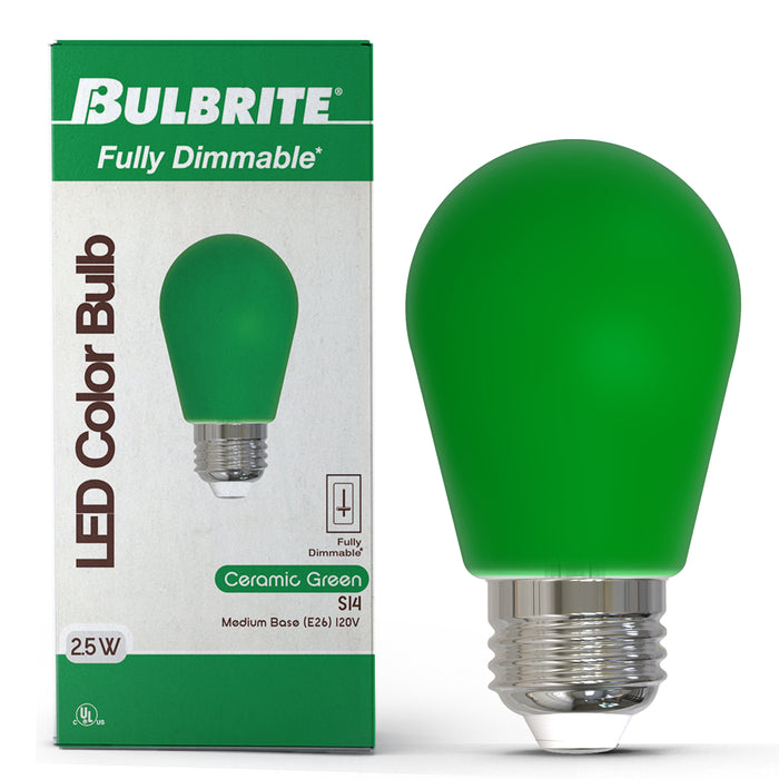 S14 2.5W Dimmable Green Filament LED Light Bulb with E26 Base, 10-Pack