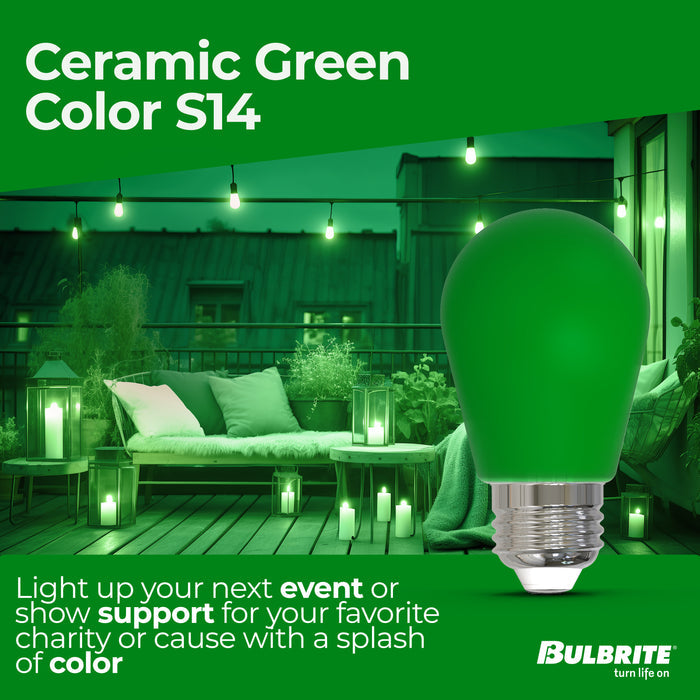 S14 2.5W Dimmable Green Filament LED Light Bulb with E26 Base, 10-Pack
