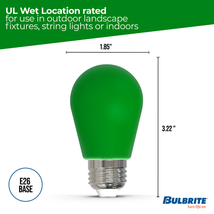 S14 2.5W Dimmable Green Filament LED Light Bulb with E26 Base, 10-Pack