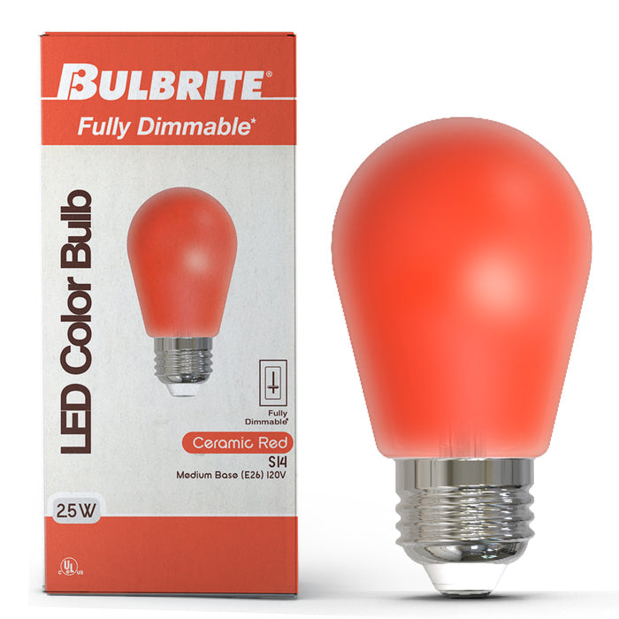 S14 2.5W Dimmable Red Filament LED Light Bulb with E26 Base, 10-Pack