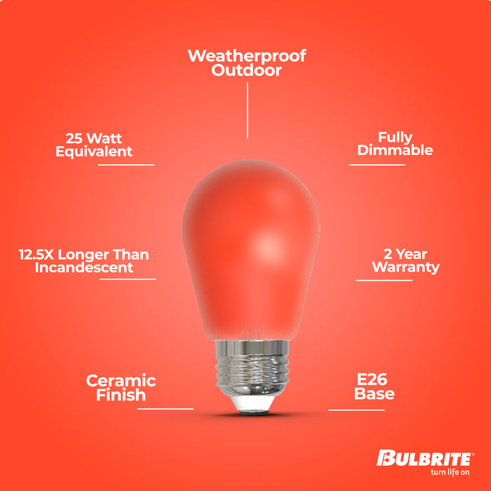 S14 2.5W Dimmable Red Filament LED Light Bulb with E26 Base, 10-Pack