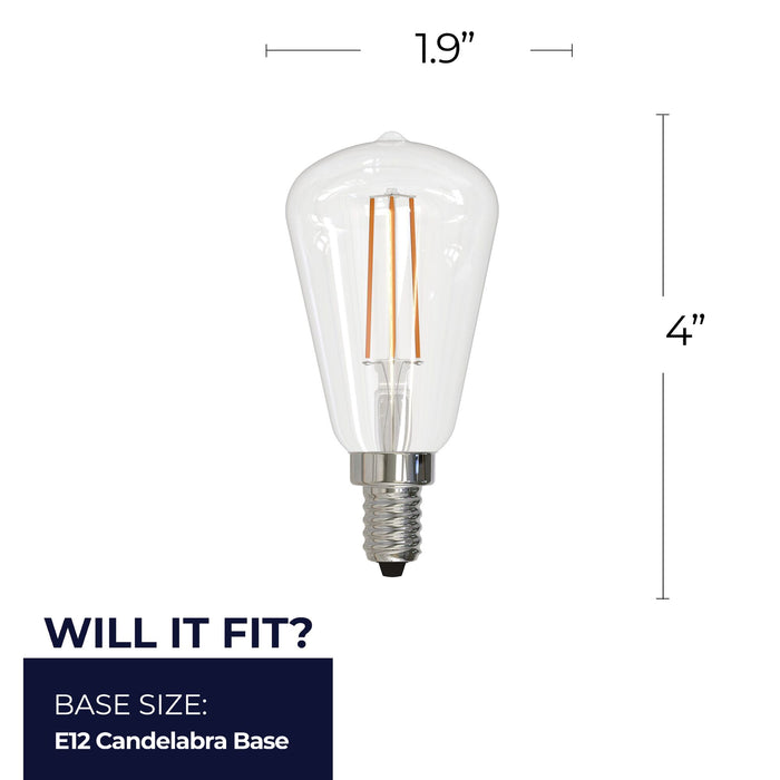 ST15 4W Dimmable Clear Filament LED Light Bulb with E12 Base, 2700K, 400 Lumens, 4-Pack