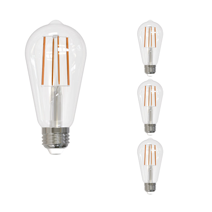 ST18 13W Dimmable Clear Filament LED Light Bulb with E26 Base, 2700K, 1400 Lumens, 4-Pack