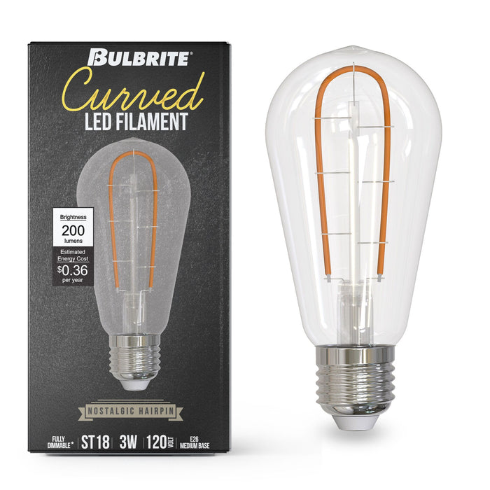 ST18 3W Dimmable Filament LED Light Bulb with E26 Base, 2100K, 230 Lumens, 2-Pack