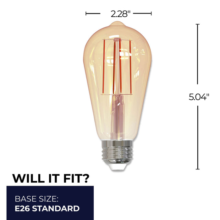 ST18 5W Dimmable Antique Filament LED Light Bulb with E26 Base, 2200K, 450 Lumens, 4-Pack