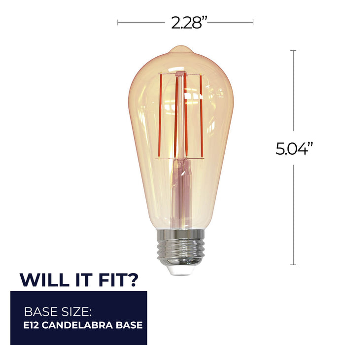 ST18 5W Dimmable Antique Filament LED Light Bulb with E26 Base, 2200K, 450 Lumens, 2-Pack