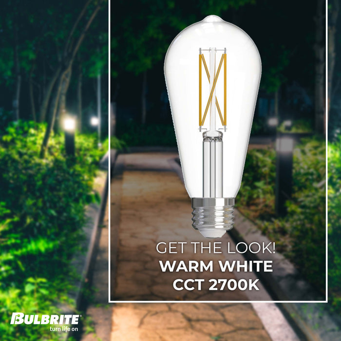 ST18 7.6W Dimmable Clear Filament LED Light Bulb with E26 Base, 2700K, 800 Lumens, 10-Pack