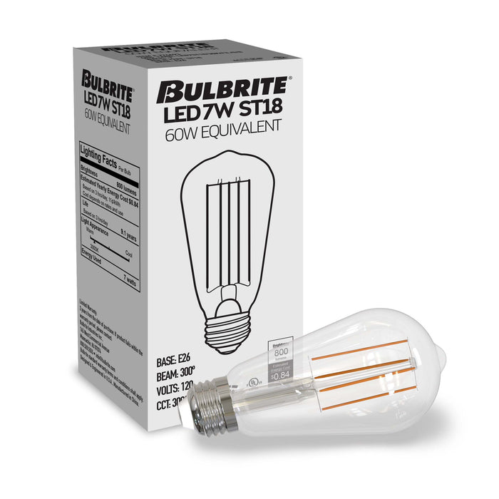 ST18 7.6W Dimmable Clear Filament LED Light Bulb with E26 Base, 3000K, 800 Lumens, 10-Pack