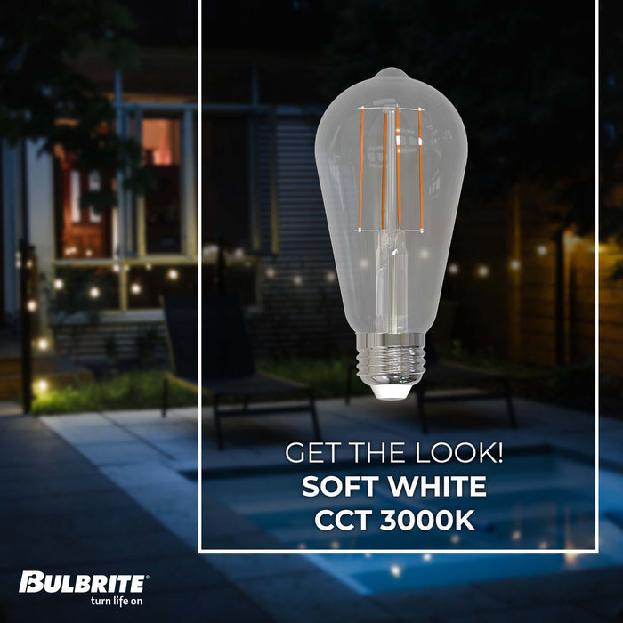ST18 7.6W Dimmable Clear Filament LED Light Bulb with E26 Base, 3000K, 800 Lumens, 10-Pack