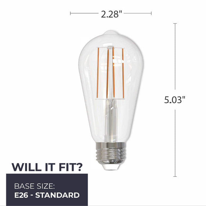 ST18 7.6W Dimmable Clear Filament LED Light Bulb with E26 Base, 3000K, 800 Lumens, 10-Pack