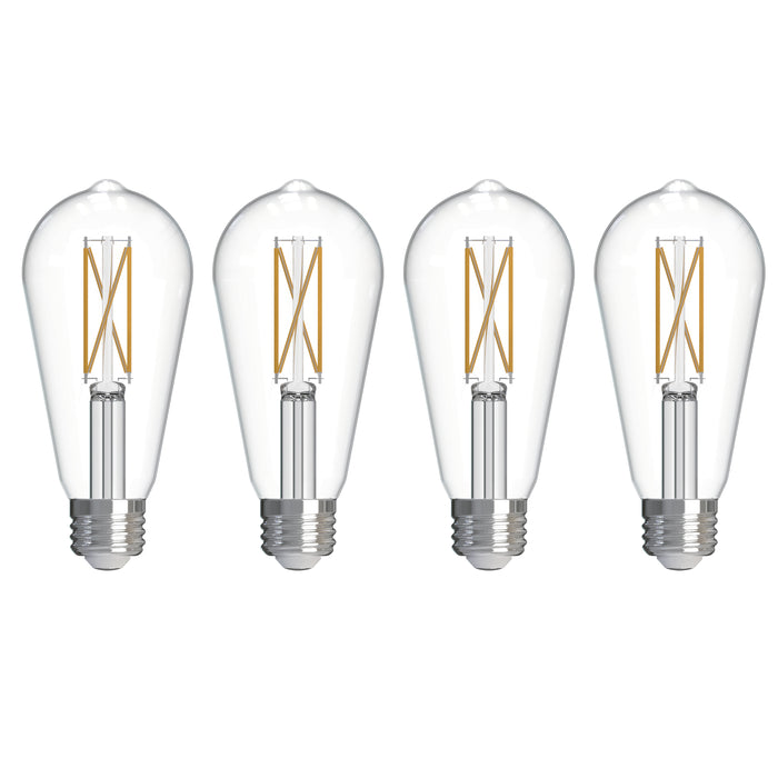 ST18 7.6W Dimmable Clear Filament LED Light Bulb with E26 Base, 3000K, 800 Lumens, 4-Pack