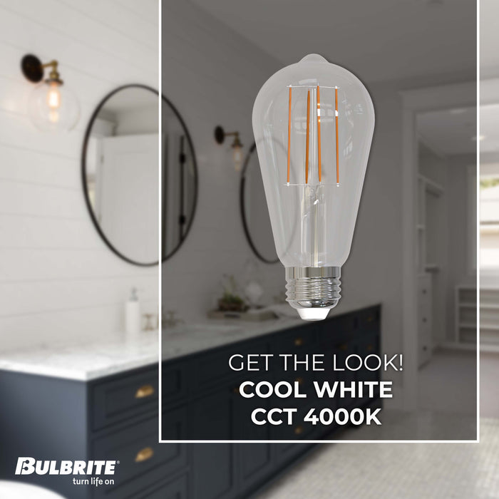 ST18 7W Dimmable Clear Filament LED Light Bulb with E26 Base, 4000K, 800 Lumens, 8-Pack