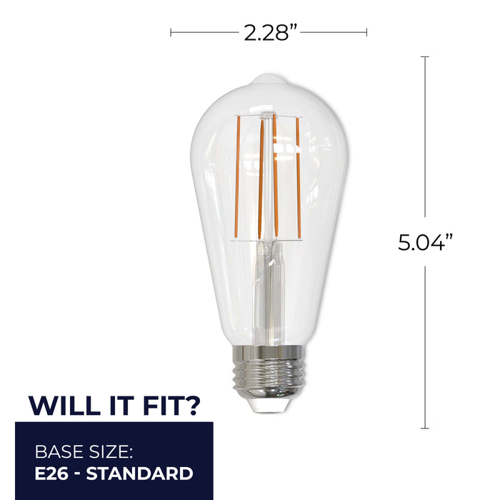 ST18 7W Dimmable Clear Filament LED Light Bulb with E26 Base, 4000K, 800 Lumens, 8-Pack