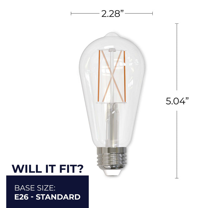 ST18 8.5W Dimmable Clear Filament LED Light Bulb with E26 Base, 2700K, 850 Lumens, 2-Pack
