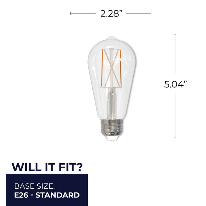 ST18 8.5W Dimmable Clear Filament LED Light Bulb with E26 Base, 3000K, 850 Lumens, 2-Pack