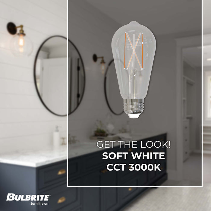 ST18 8.5W Dimmable Clear Filament LED Light Bulb with E26 Base, 3000K, 850 Lumens, 4-Pack