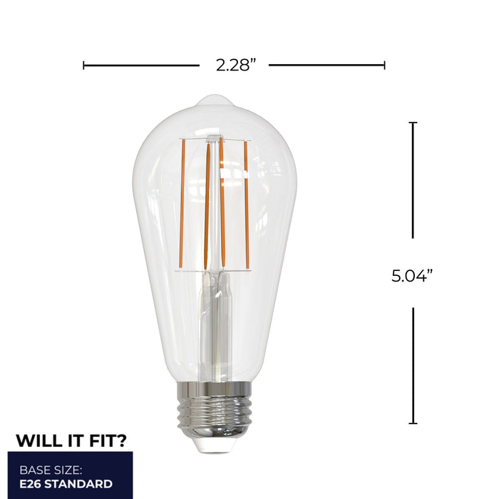 ST18 8.5W Dimmable Clear Filament LED Light Bulb with E26 Base, 4000K, 800 Lumens, 4-Pack
