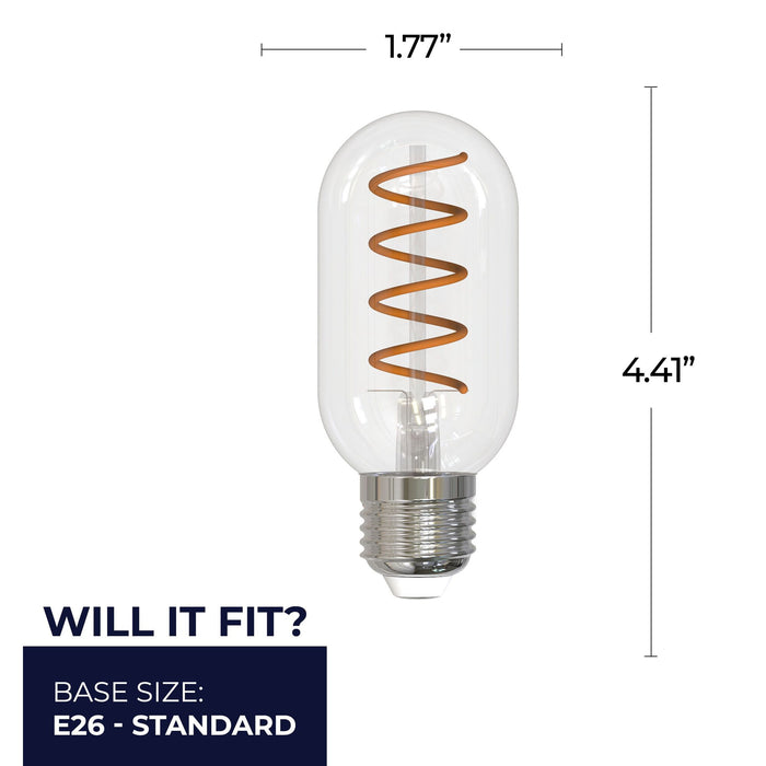 T14 4.5W Dimmable Antique Filament LED Light Bulb with E26 Base, 2100K, 350 Lumens, 2-Pack