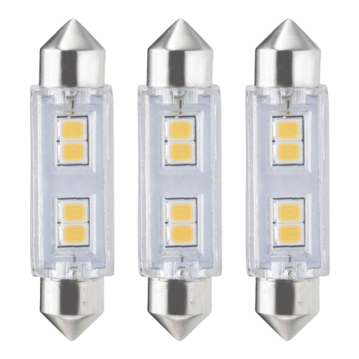 T3 0.8W Non-Dimmable Clear LED Light Bulb with FESTOON Base, 3000K, 55 Lumens, 24V, 3-Pack