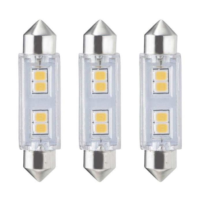 T3 0.8W Non-Dimmable White LED Light Bulb with FESTOON Base, 3000K, 55 Lumens, 12V, 3-Pack
