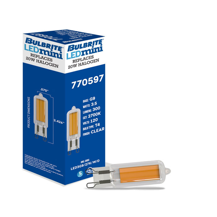 T4 3.5W Dimmable Clear Filament LED Light Bulb with G9 Base, 2700K, 300 Lumens, 4-Pack