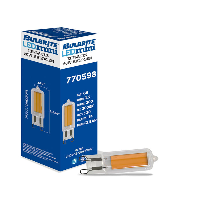 T4 3.5W Dimmable Clear Filament LED Light Bulb with G9 Base, 3000K, 300 Lumens, 4-Pack